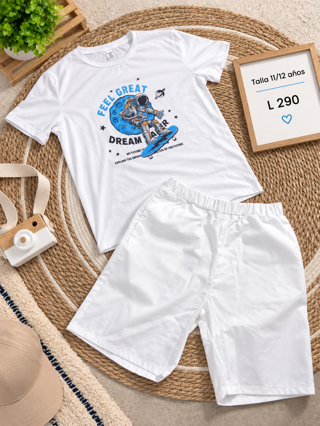 Conjunto para niño en color blanco con estampado gráfico de astronauta