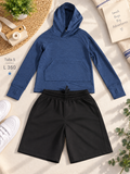 Conjunto para niño, suerte azul con capucha y Calsoneta negra con elástico ajustable