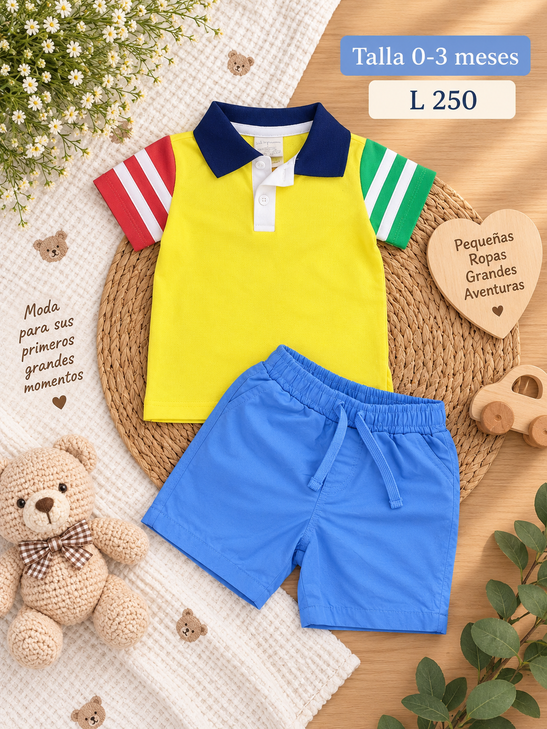 Conjunto para niño de polo amarillo y short azul