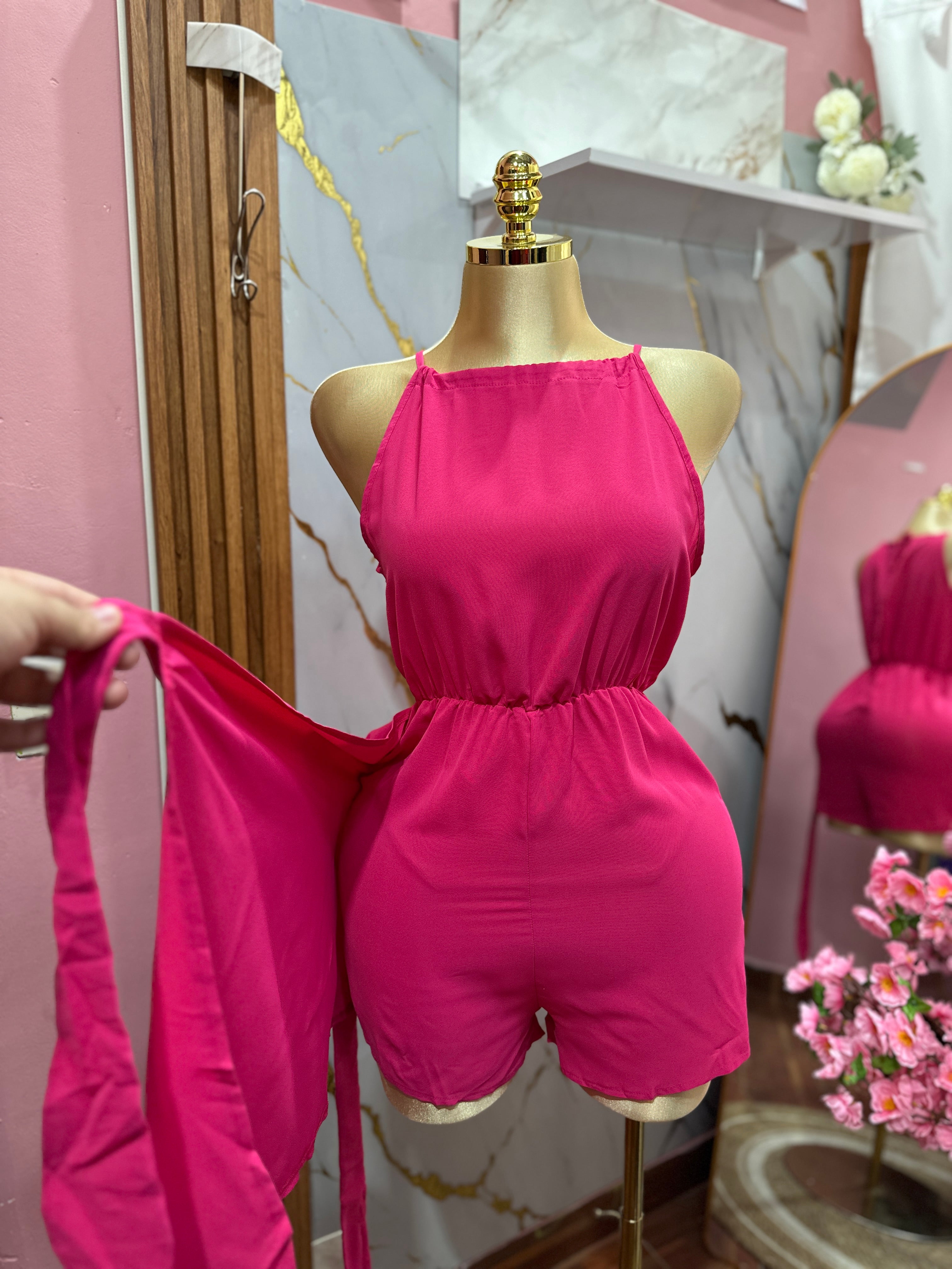 Jomper corto fucsia estilo transparente de tirantes