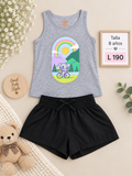 Conjunto para niña, camiseta gris sin mangas y short deportivo negro