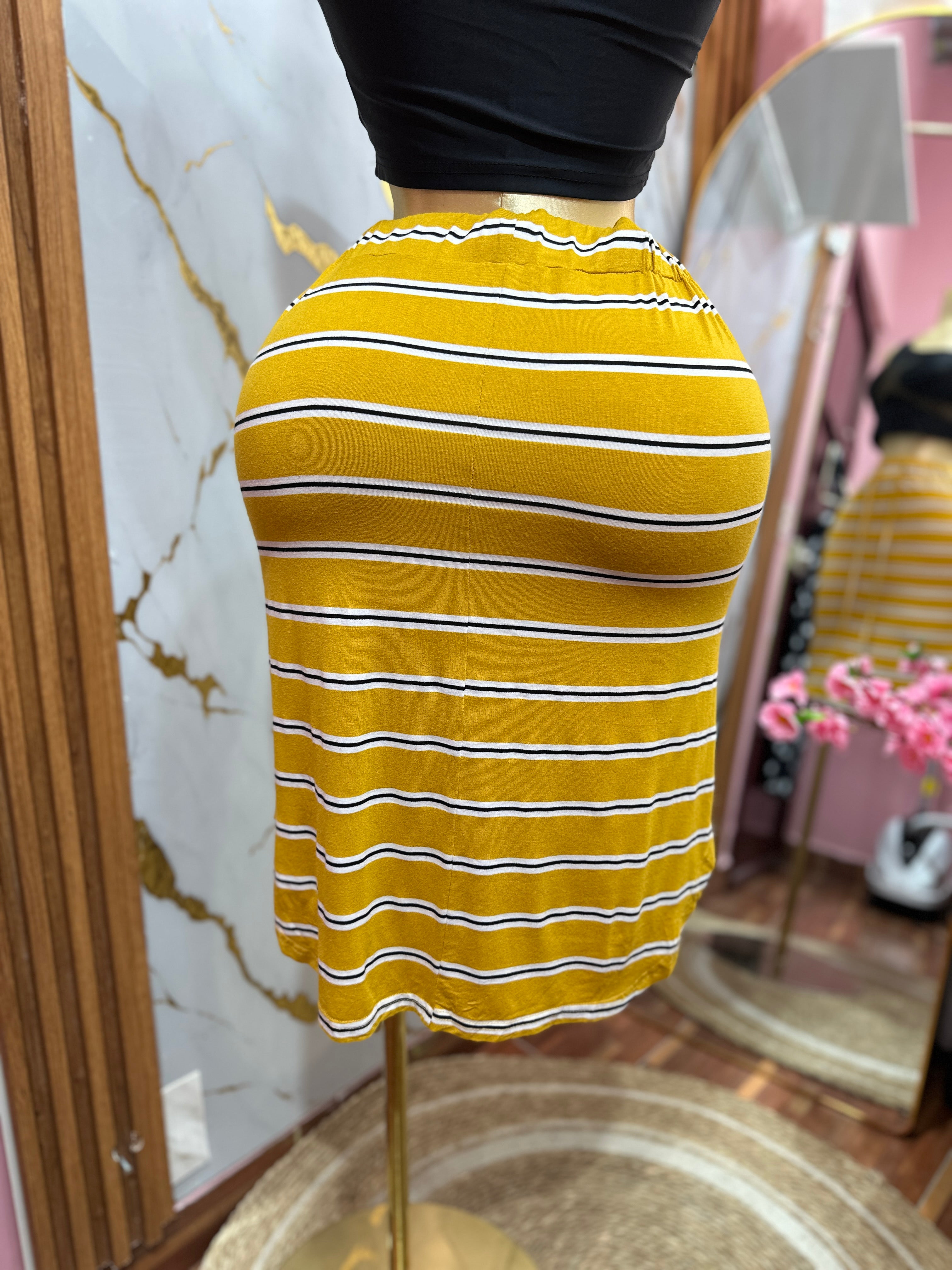 Falda Midi De Rayas Mostaza