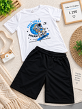 Conjunto para niño, camiseta de color blanco con estampado gráfico de astronauta y Calsoneta negra