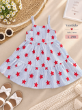 Vestido sin mangas para niña con diseño de rayas y estampado de estrellas