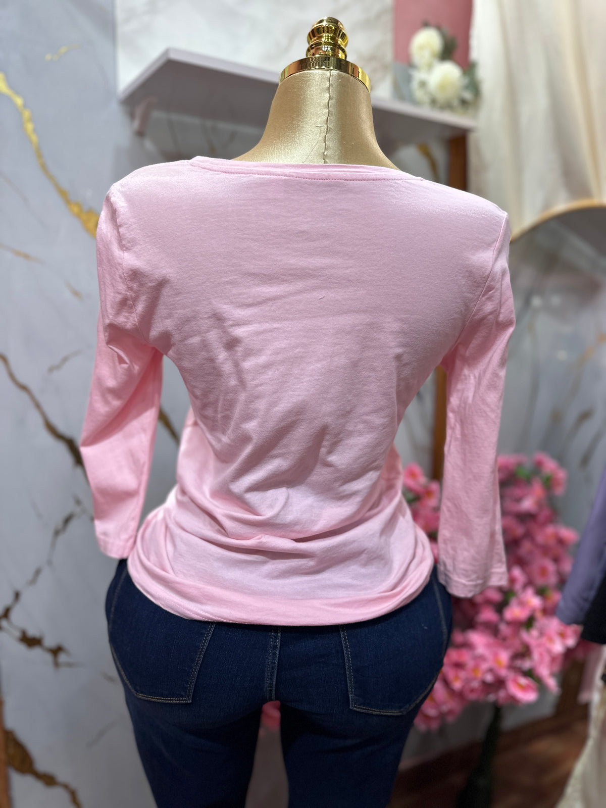 Camiseta de mangas tres cuartos color rosa LA VIE EN ROSE