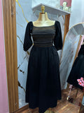 vestido largo negro estilo campesino manga bombacha