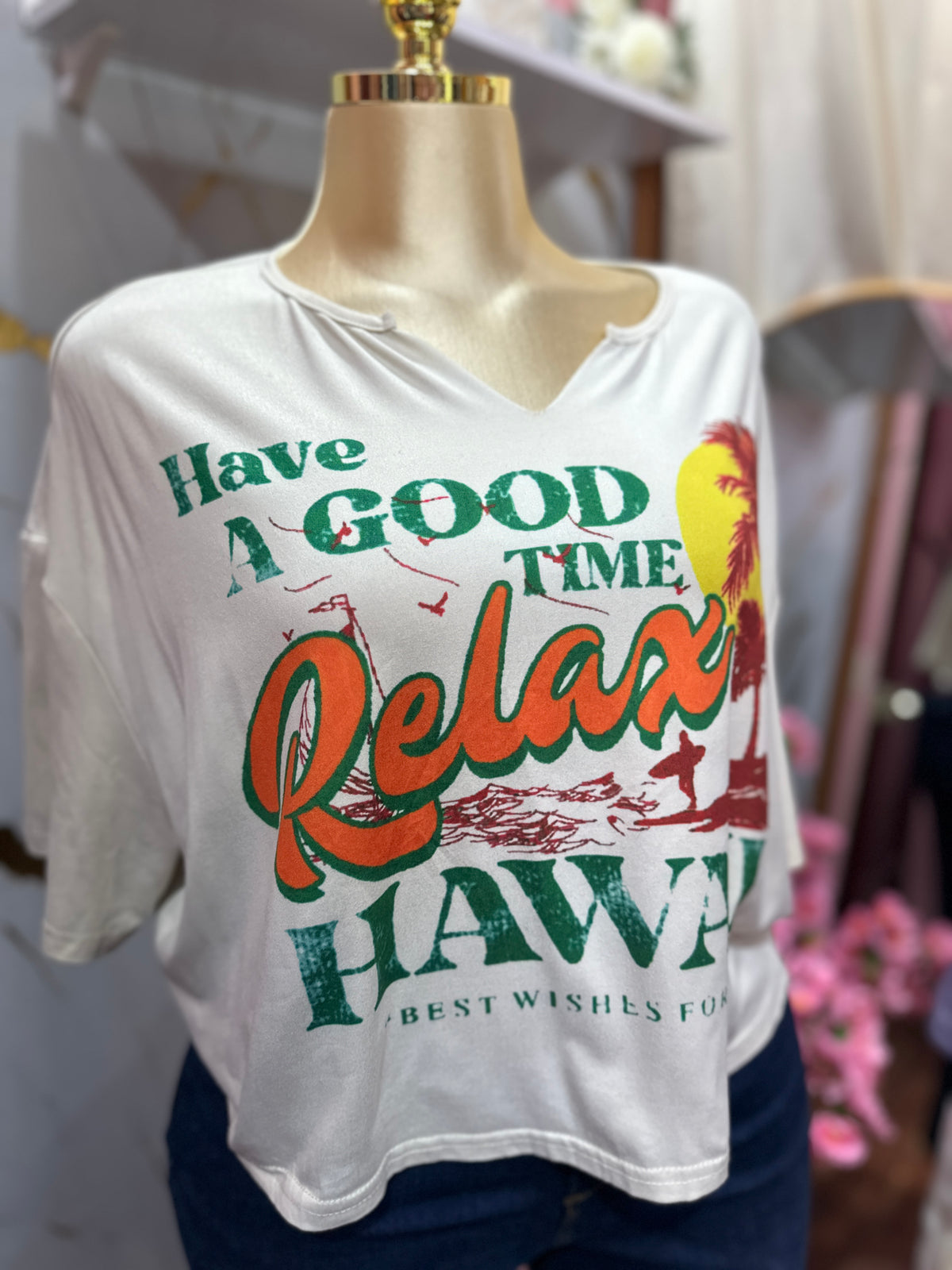 Camiseta estilo oversize SHEIN con estampado gráfico tropical