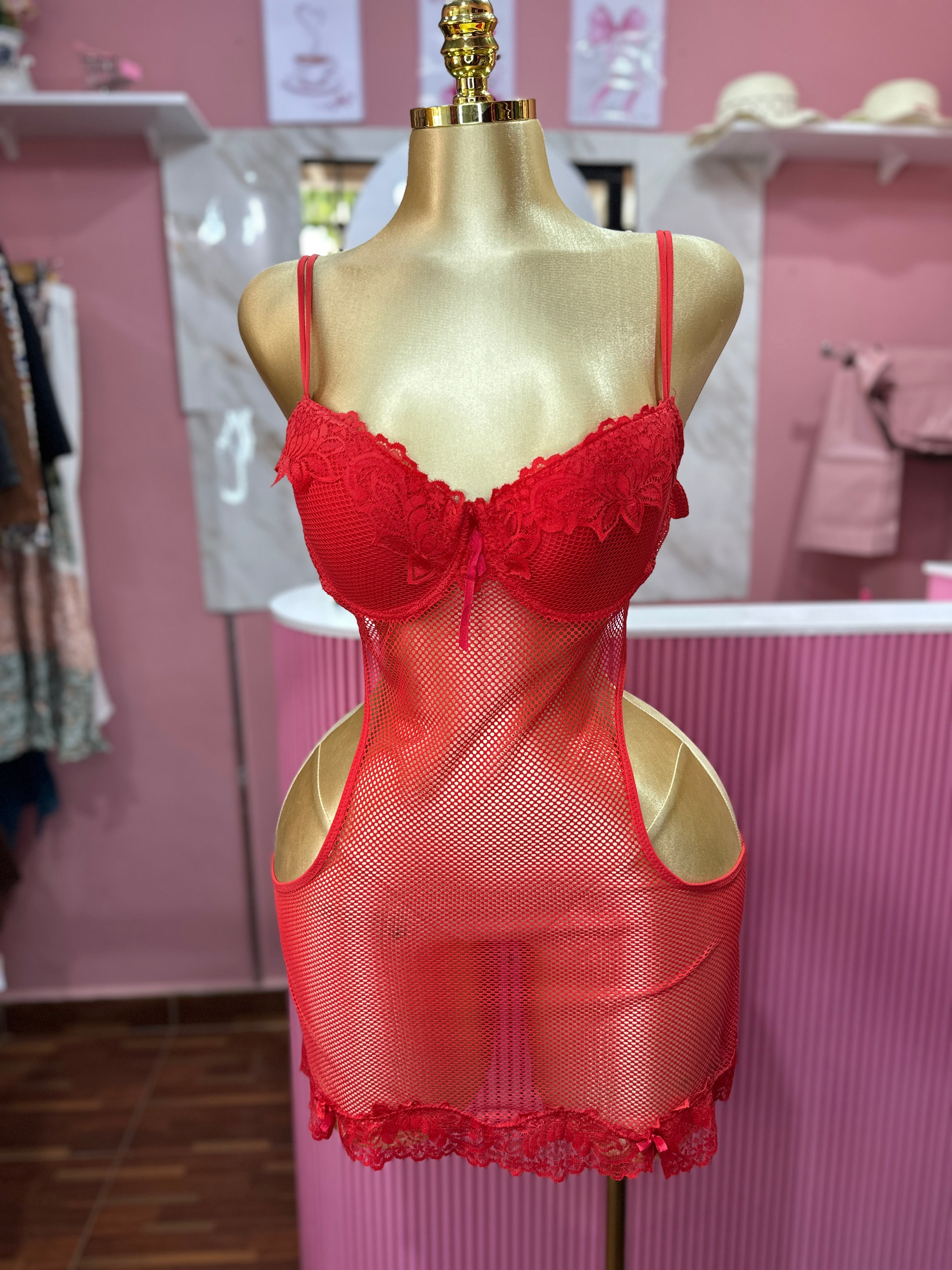 Babydoll de malla rojo