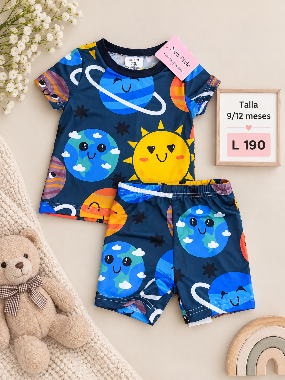 Conjunto para bebé de 2 piezas azul marino con estampado de planetas