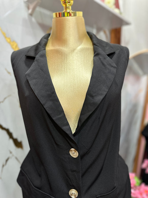 Blazer fino color negro talla plus sin mangas