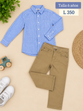 Conjunto para niño, camisa azul de cuadros y pantalón caqui