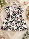 Vestido para niña de manga corta con un estampado que combina con un diseño de leopardo y hello kitty