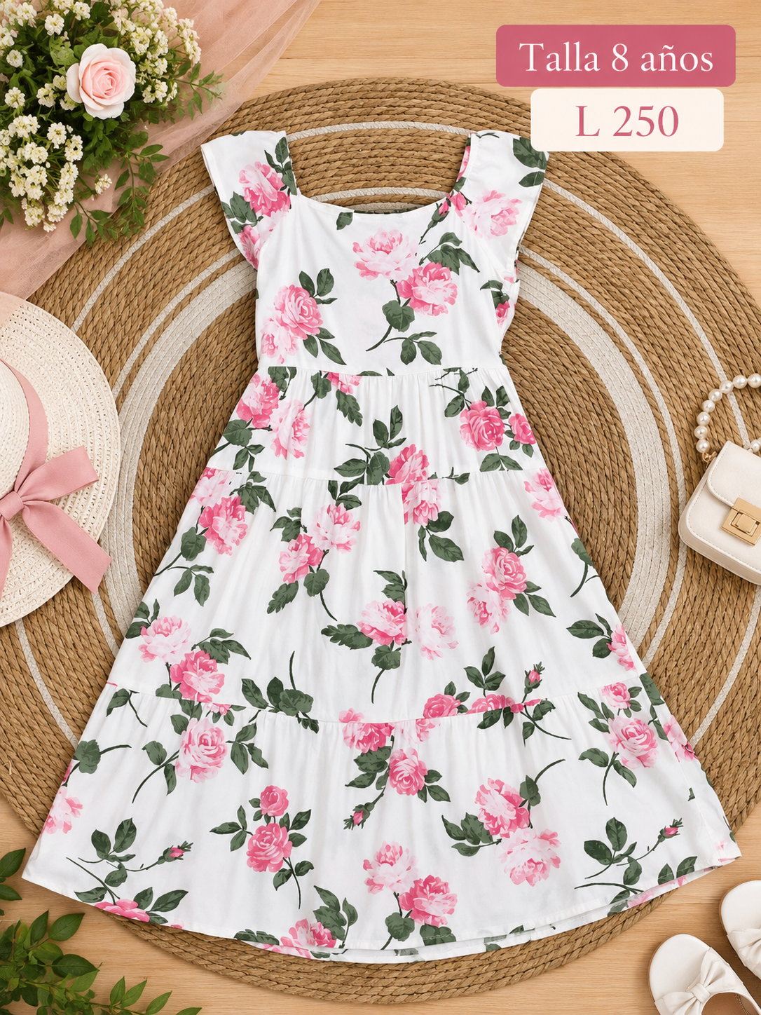 Vestido para niña en color blanco con estampado floral