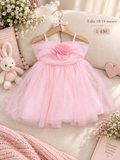 Vestido tierno para bebé de tul rosa decorado con una delicada flor