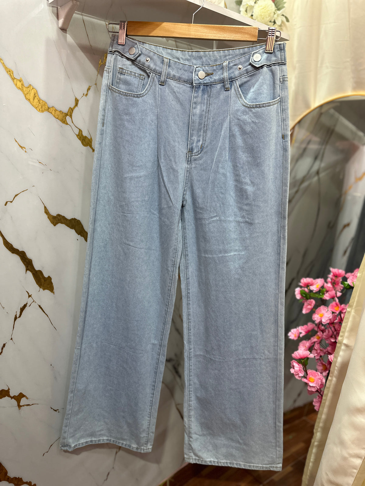 Pantalón SHEIN tipo Wide Leg de tiro alto en tono azul claro