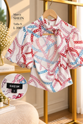 Blusa SHEIN de manga abombada con estampado colorido