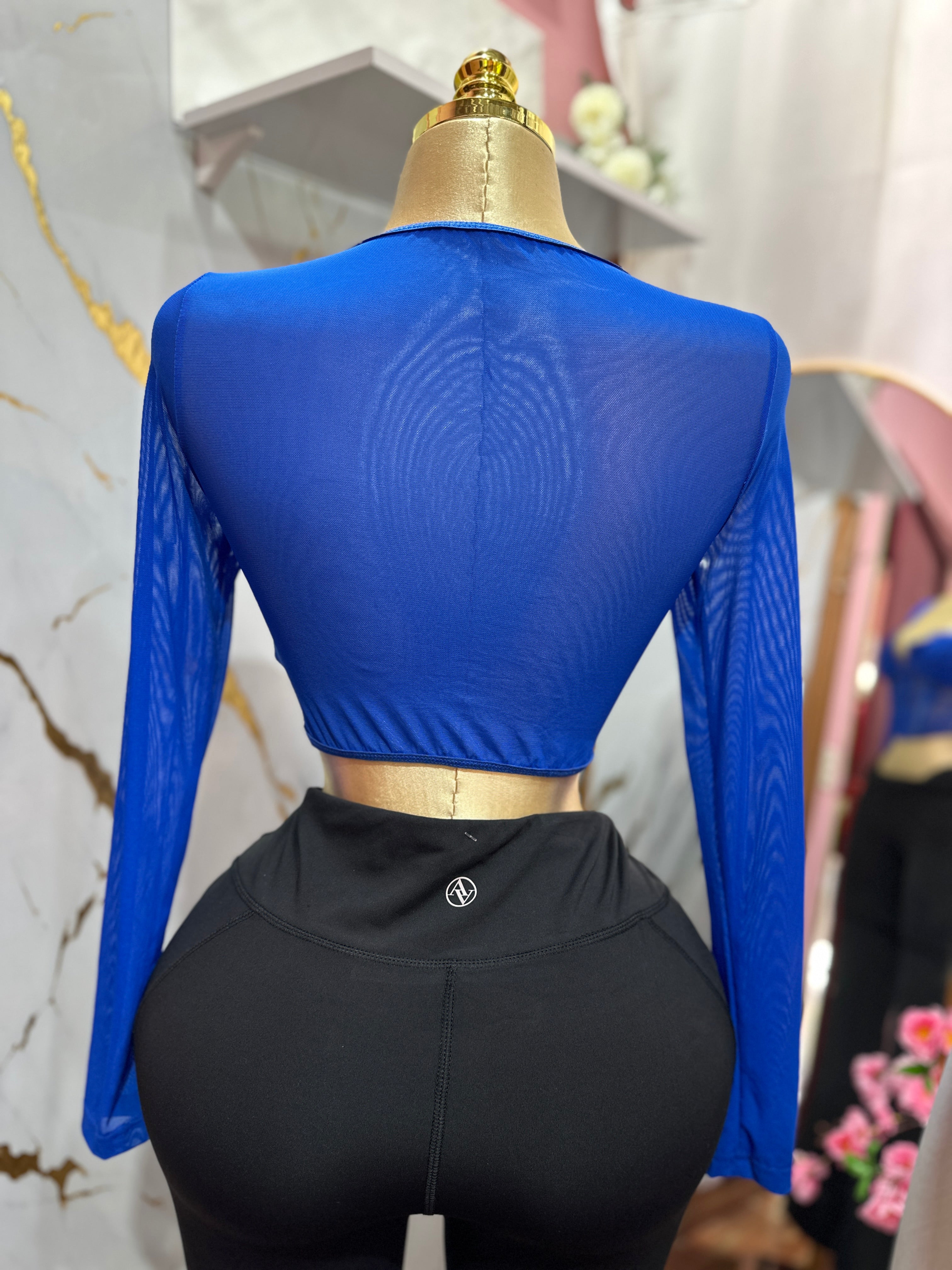 Top azul rey estilo corsé con encaje de manga larga con cierre frontal de ganchos