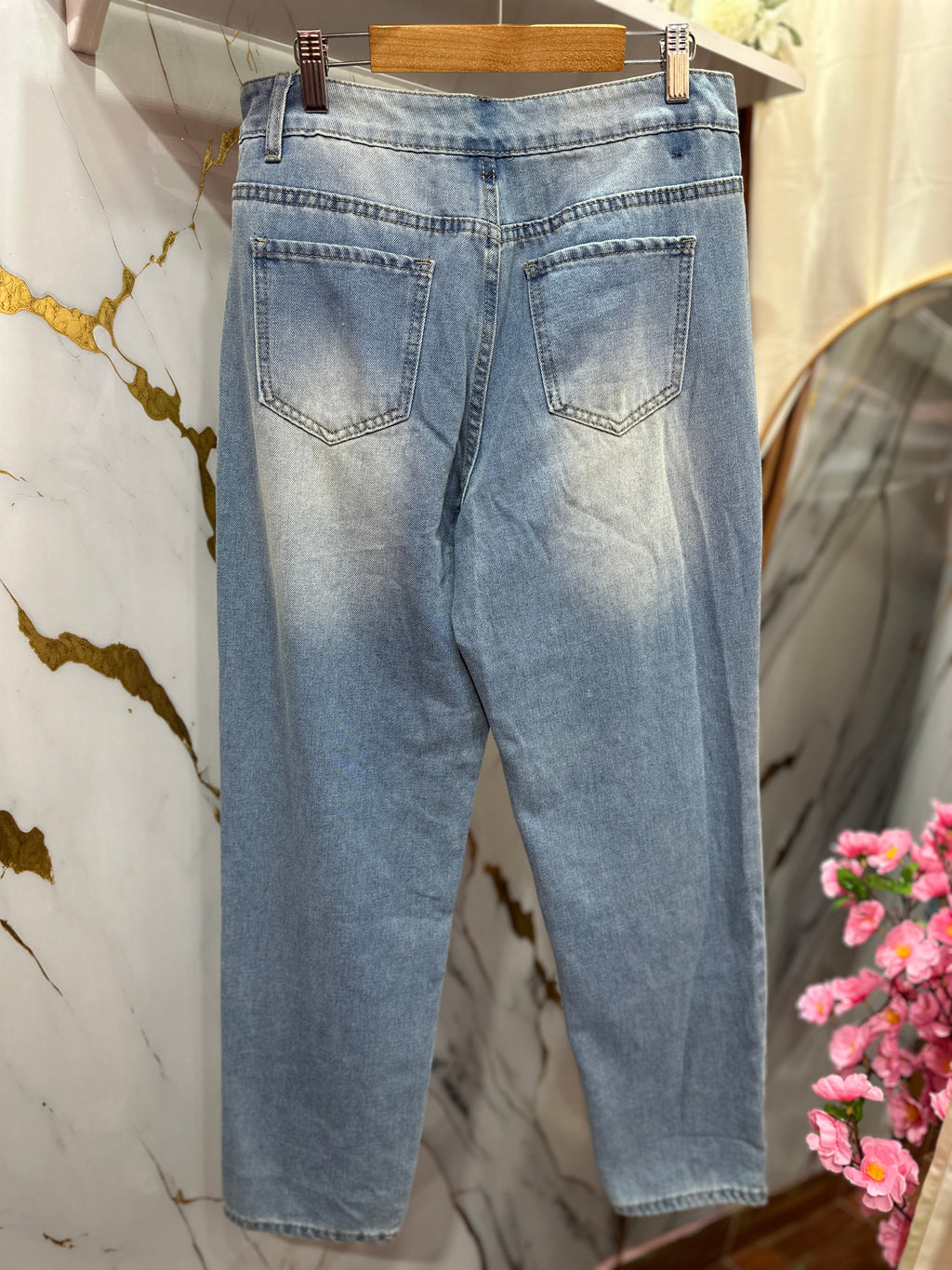 Pantalón Vaquero SHEIN de mezclilla azul de tiro alto