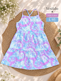 Vestido para niña con un diseño escalonado y un colorido estampado