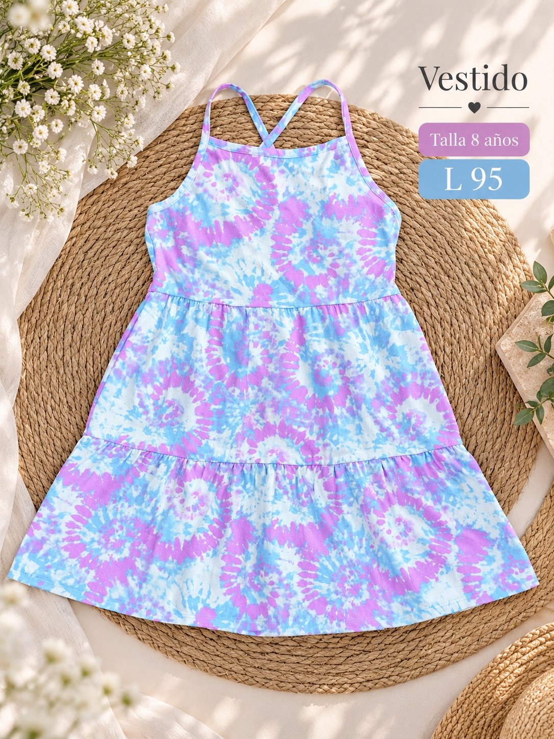 Vestido para niña con un diseño escalonado y un colorido estampado