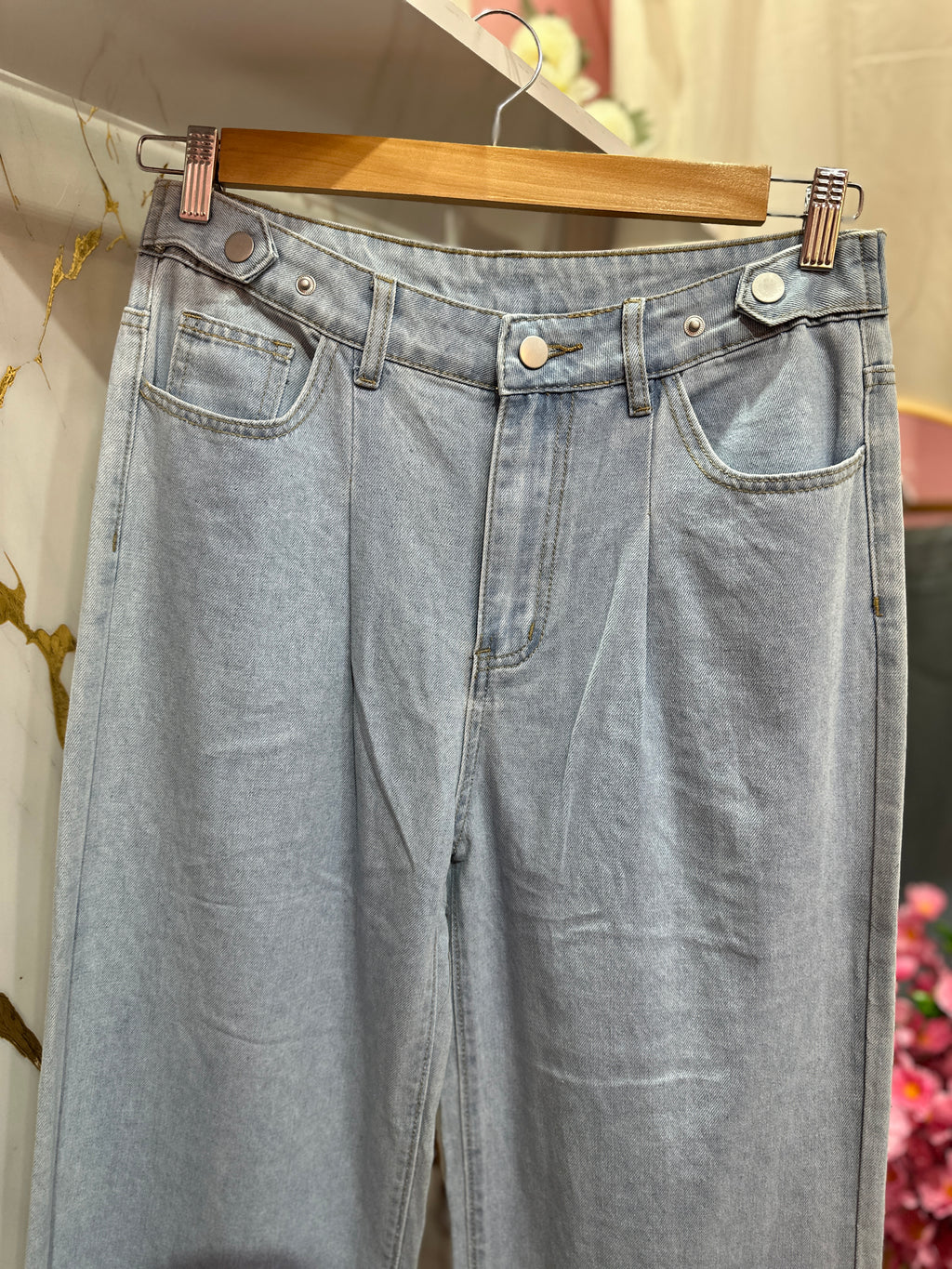Pantalón SHEIN tipo Wide Leg de tiro alto en tono azul claro