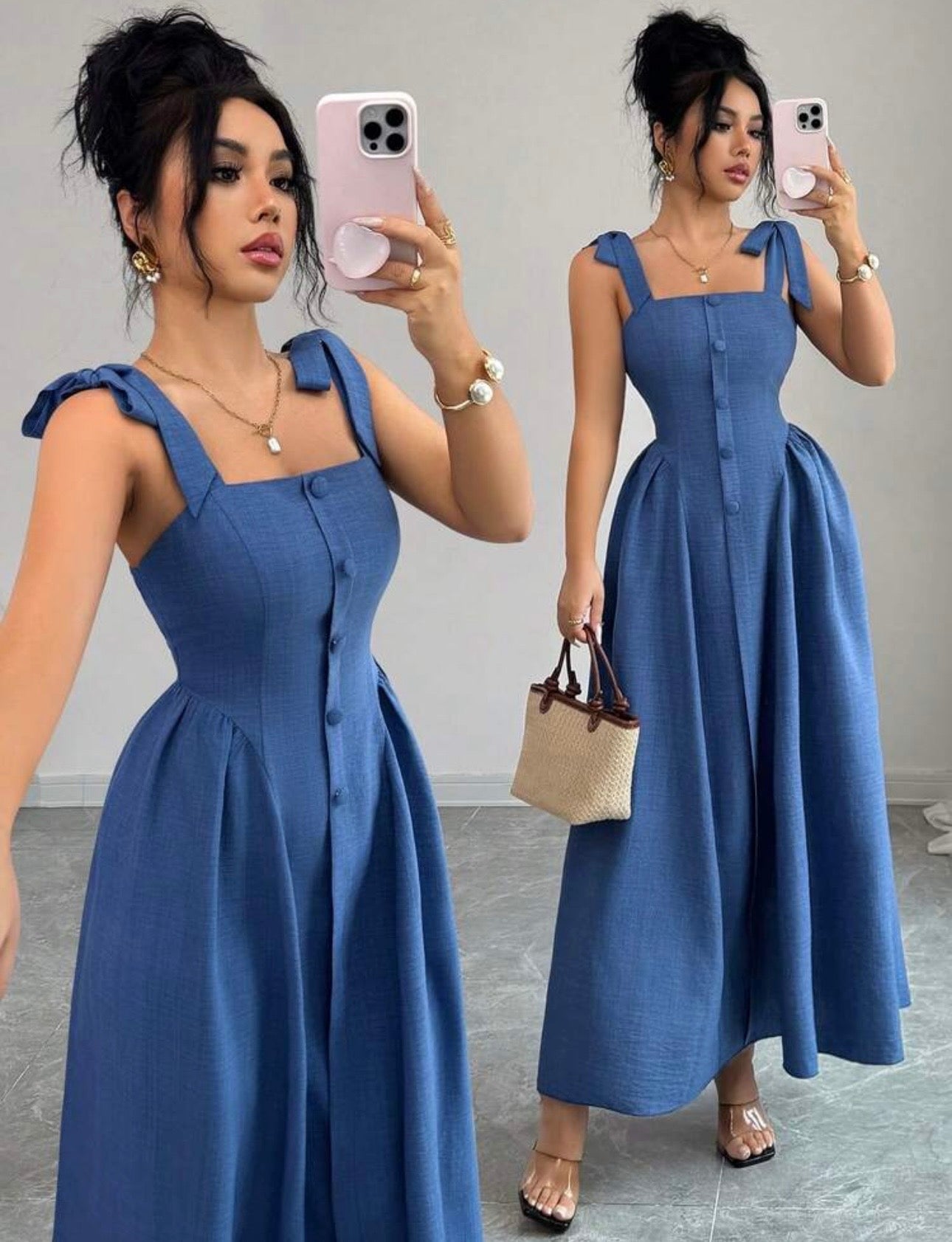 Vestido largo en tono azul elegante 💙