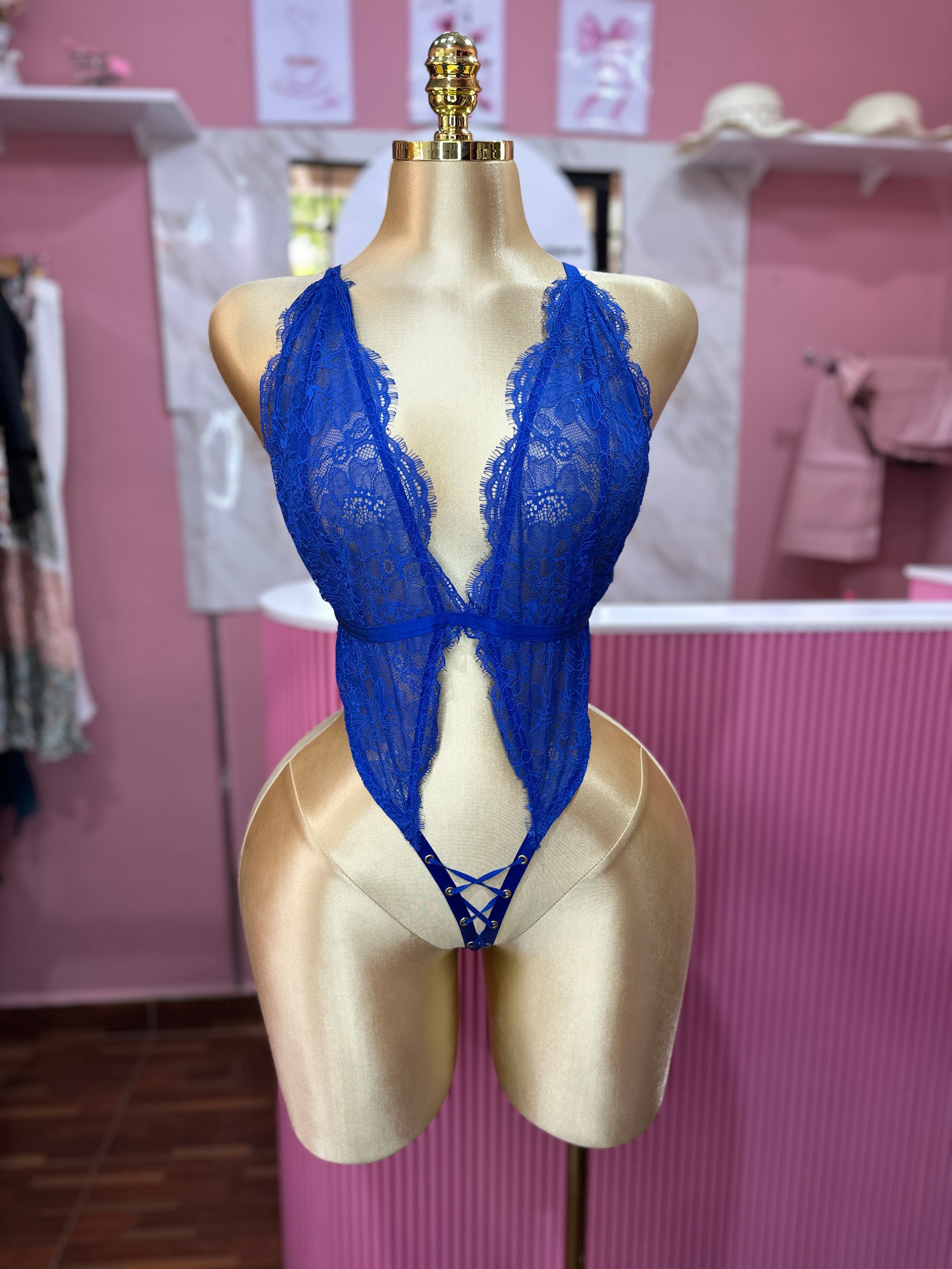 Body sexy de encaje azul
