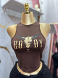 Camisa de tirantes marrón estilo country con cuello redondo