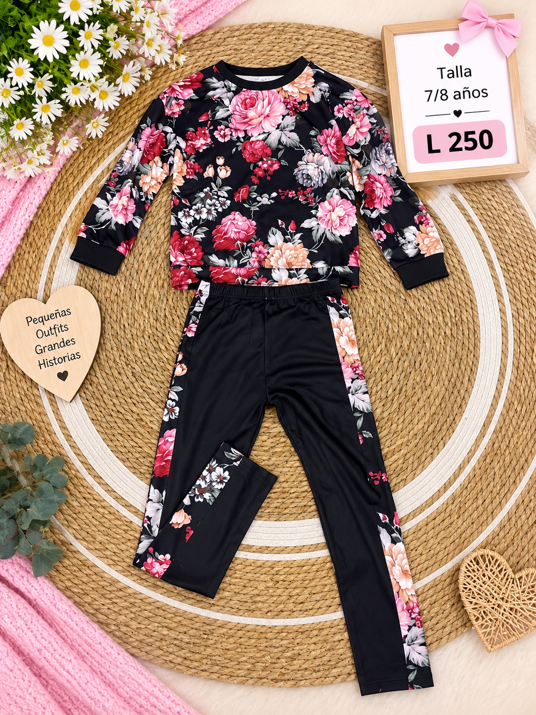 Conjunto para niña de dos piezas, sudadera y Leggings con estampado floral