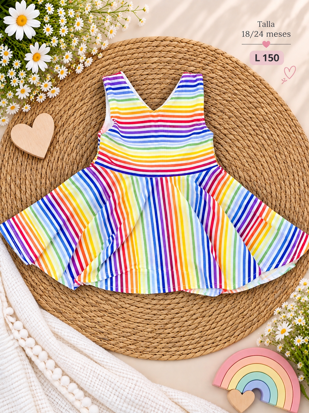 Vestido sin mangas para bebé con rayas multicolor en tono arcoíris