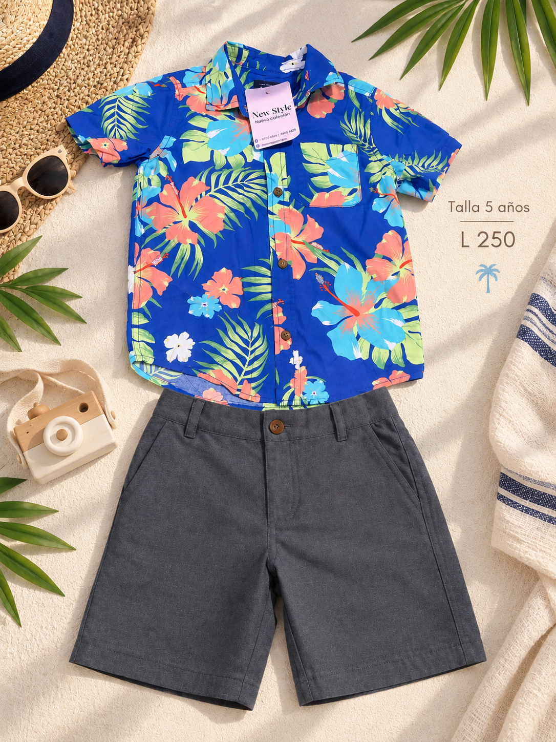 Conjunto para niño, camisa playera color azul de botones y una Calsoneta de botones