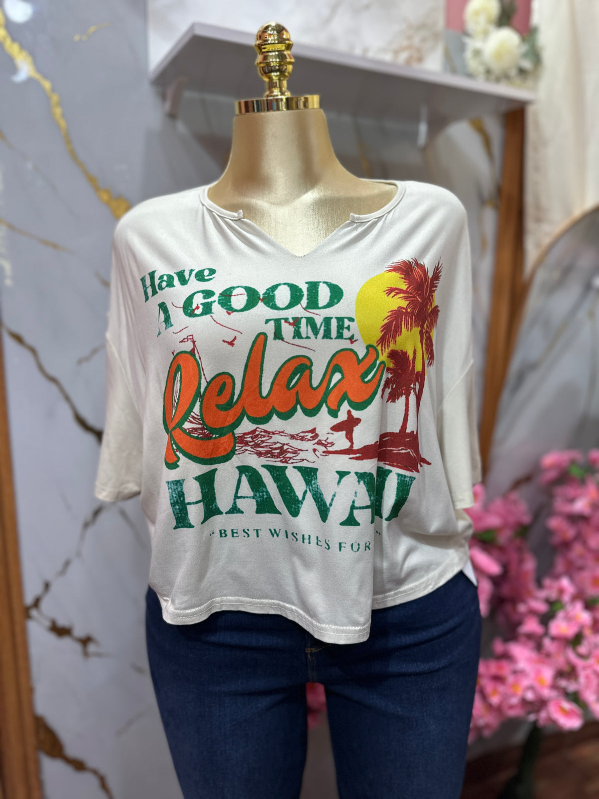 Camiseta estilo oversize SHEIN con estampado gráfico tropical