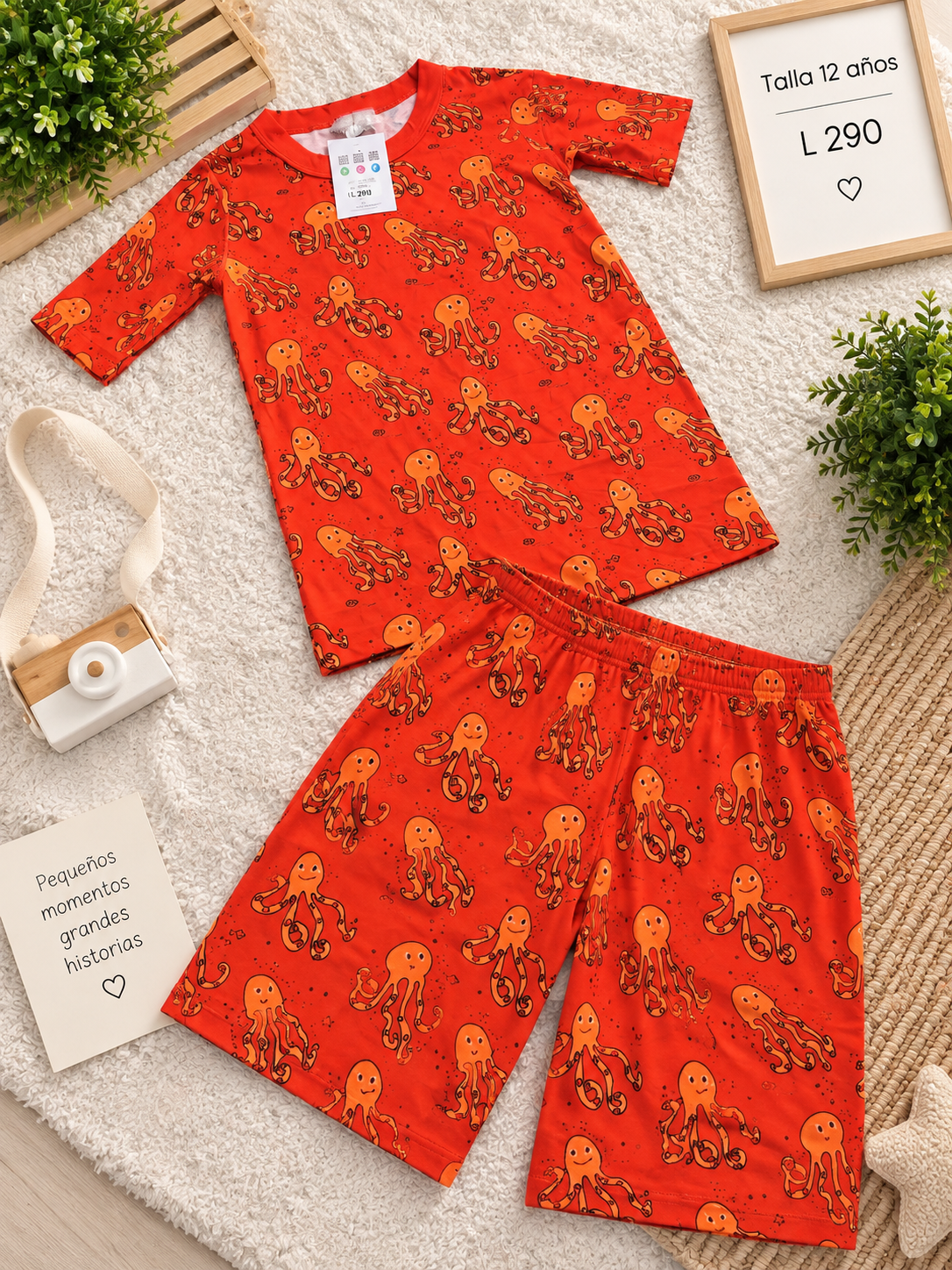 Conjunto para niño, camiseta y Calsoneta con estampado de color anaranjado