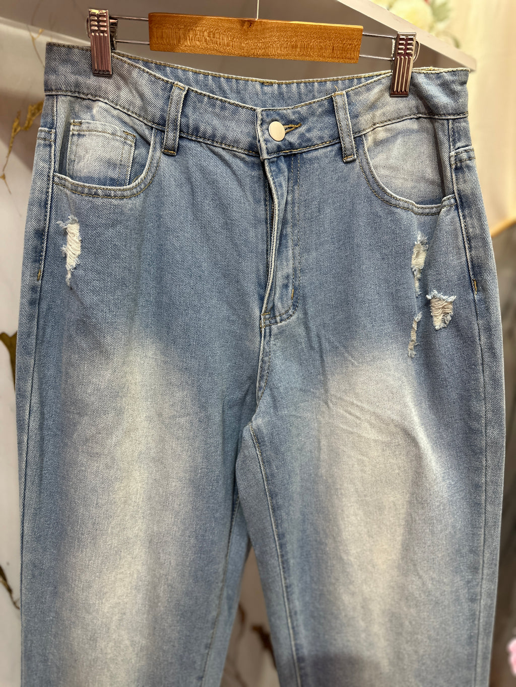 Pantalón Vaquero SHEIN de mezclilla azul de tiro alto