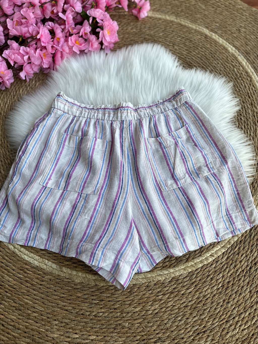 Short Rayado Con Cintura Elástica y Cordón