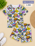 Conjunto para niño, camiseta de manga corta y short con un llamativo estampado de cómics