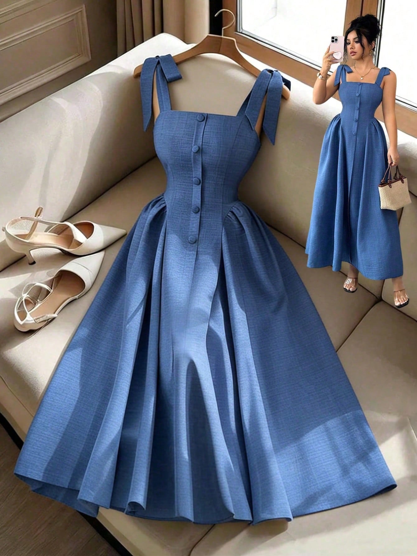 Vestido largo en tono azul elegante 💙